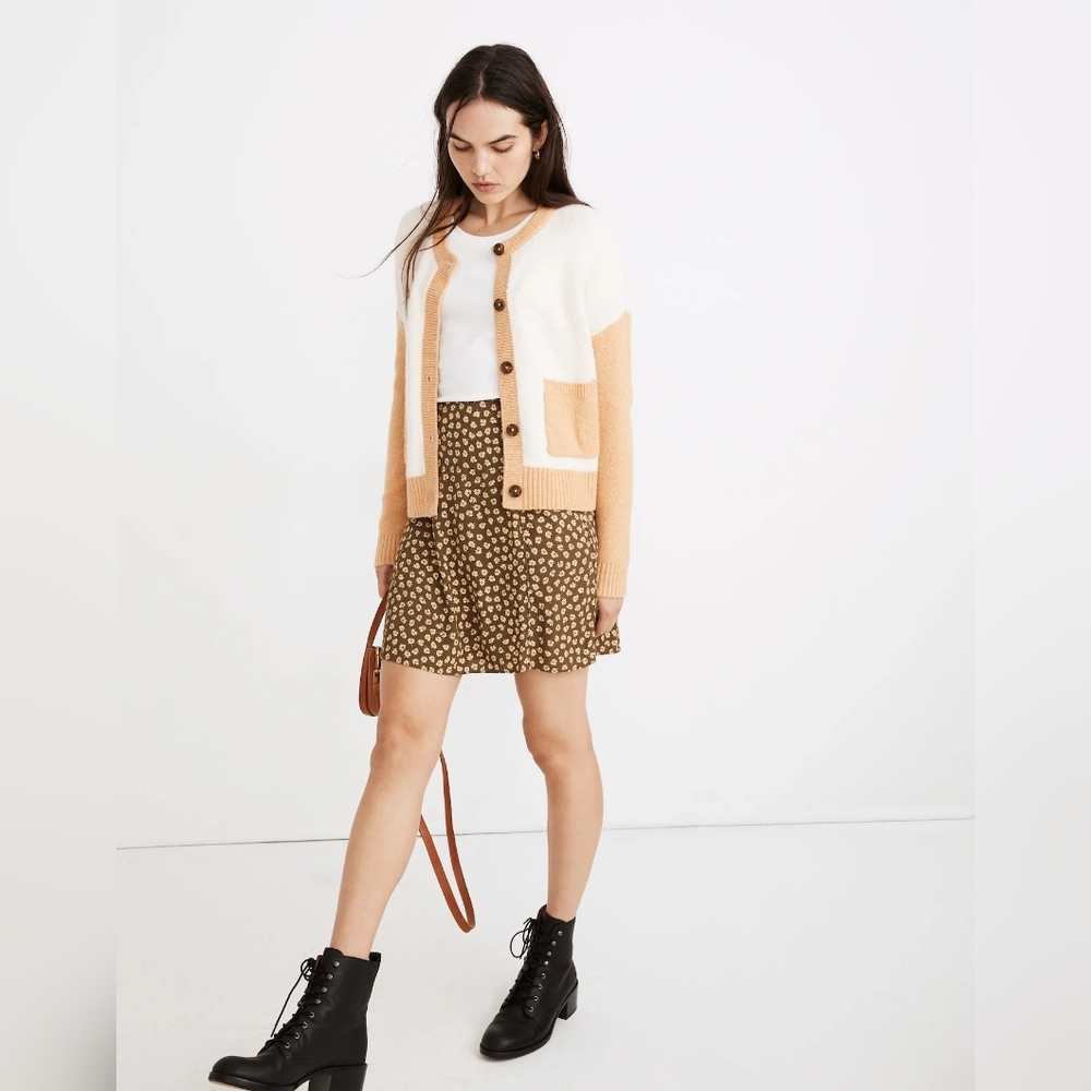 MADEWELL Wool Blend Colorblock Colburne Cardigan Sweater Coziest Textured Yarn S